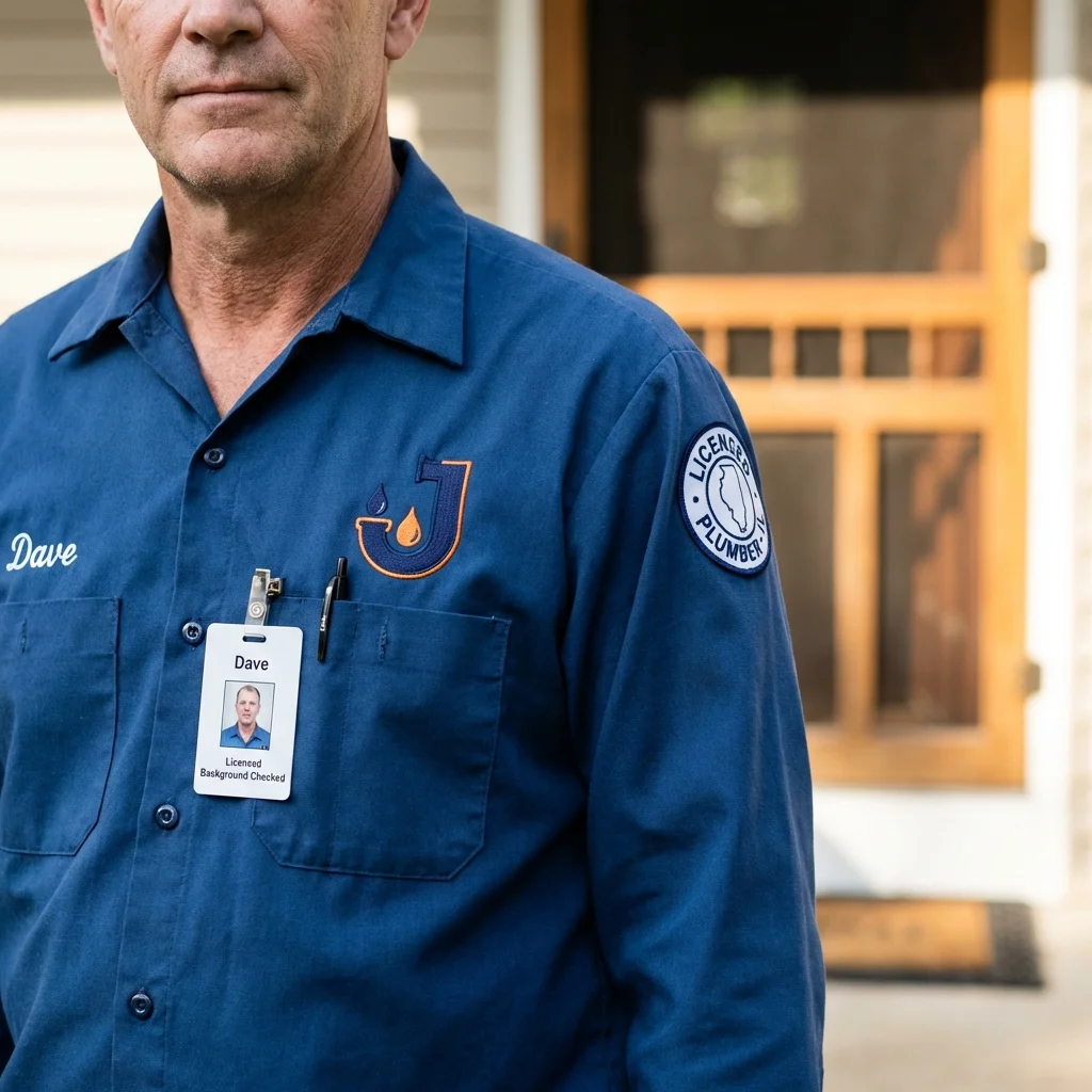 Licensed plumber showing ID badge in Divernon, IL