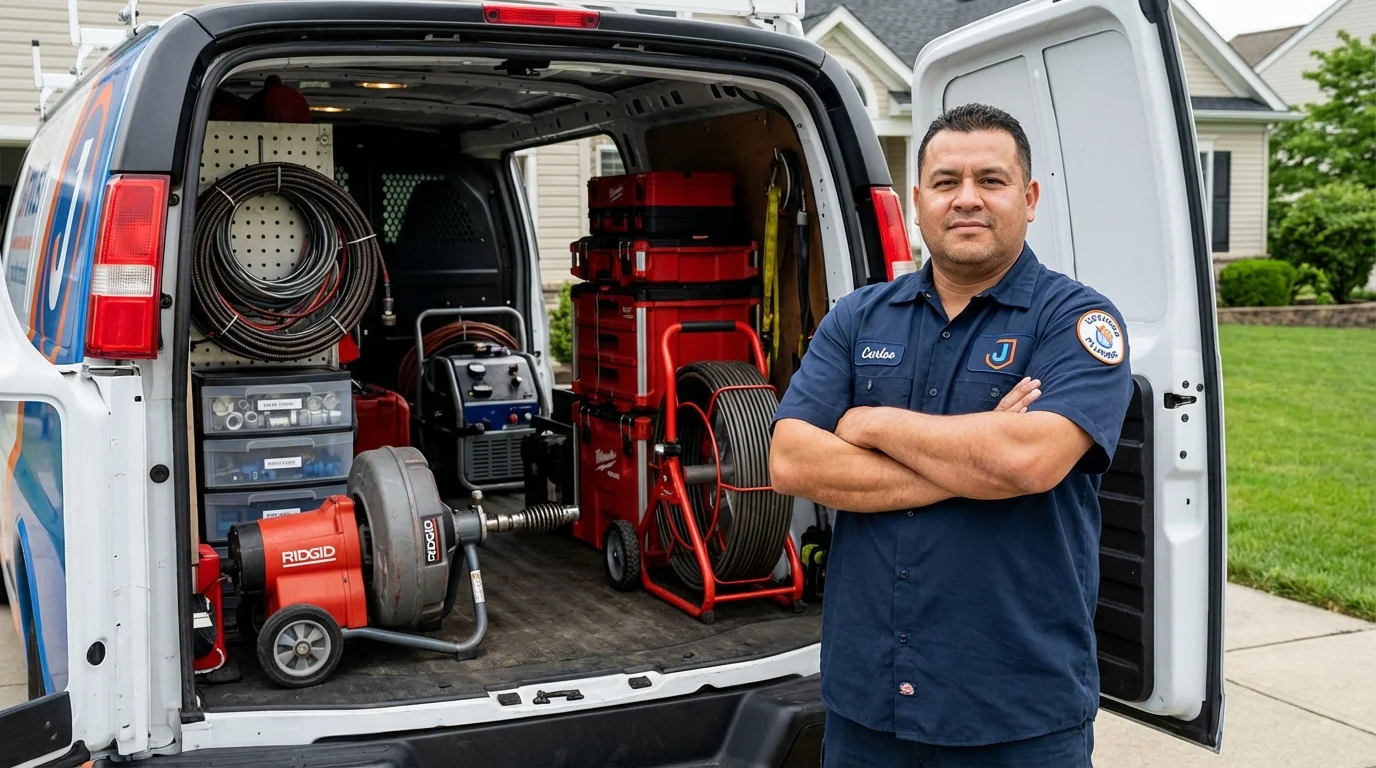 Professional drain cleaning equipment and Johns Plumbing LLC plumber in Divernon