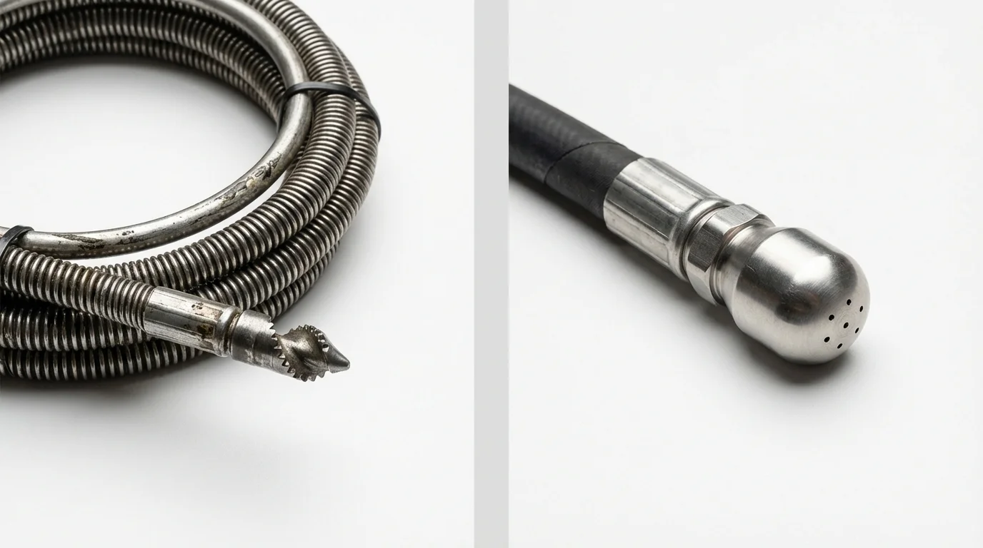 Drain snake cable and hydro jetting nozzle used for drain cleaning in Divernon, IL