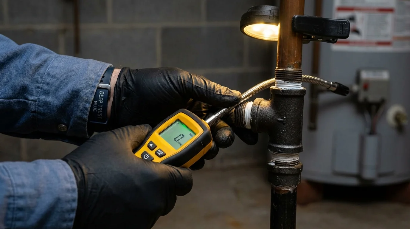 Gas leak detection with electronic sniffer by Johns Plumbing LLC in Divernon