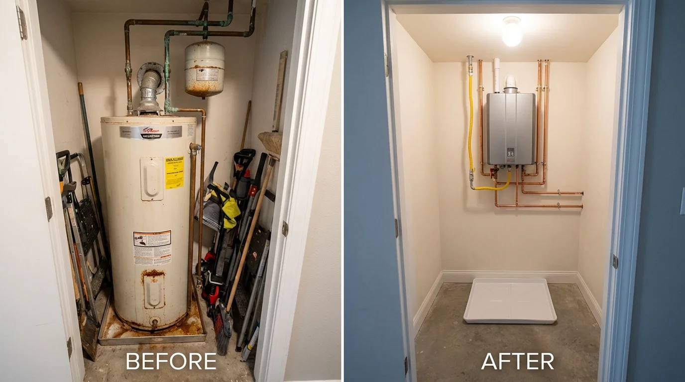 Tank water heater versus wall-mounted tankless unit comparison for Divernon, IL homeowners